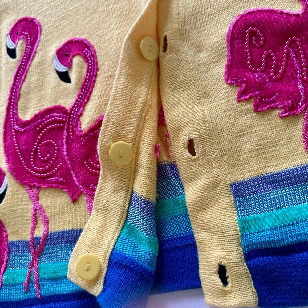 Just Be Yellow Pink Flamingo Button Down Shirt /sweater - Picture 8 of 9